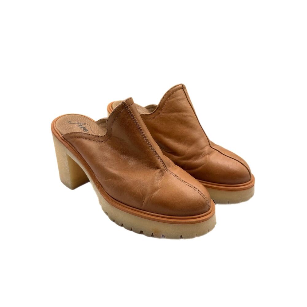 Free People James Brown Platform Block Heel Chunky Slip On Leather Boho Mules